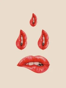 張紅唇印花臨時紋身貼紙 - 紅色 - 查看 2