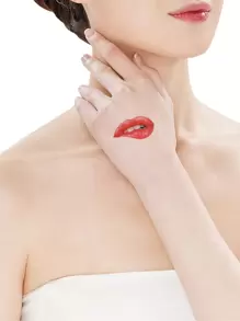 張紅唇印花臨時紋身貼紙 - 紅色 - 查看 3