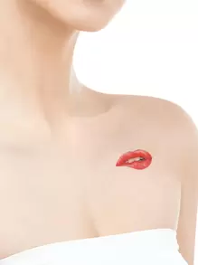 張紅唇印花臨時紋身貼紙 - 紅色 - 查看 4