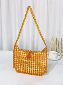 Beaded Shoulder Bag With Inner Pouch - Brown - View 1