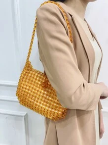 Beaded Shoulder Bag With Inner Pouch - Brown - View 2