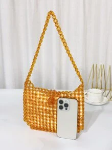 Beaded Shoulder Bag With Inner Pouch - Brown - View 5