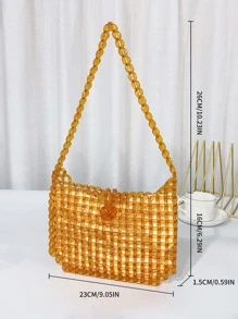 Beaded Shoulder Bag With Inner Pouch - Brown - View 6