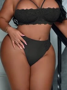 Plus Floral Lace Panty - Black - View 3