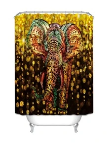 1 chiếc rèm tắm họa tiết con voi - Nhiều màu - Xem 2