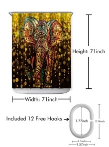 1 chiếc rèm tắm họa tiết con voi - Nhiều màu - Xem 3