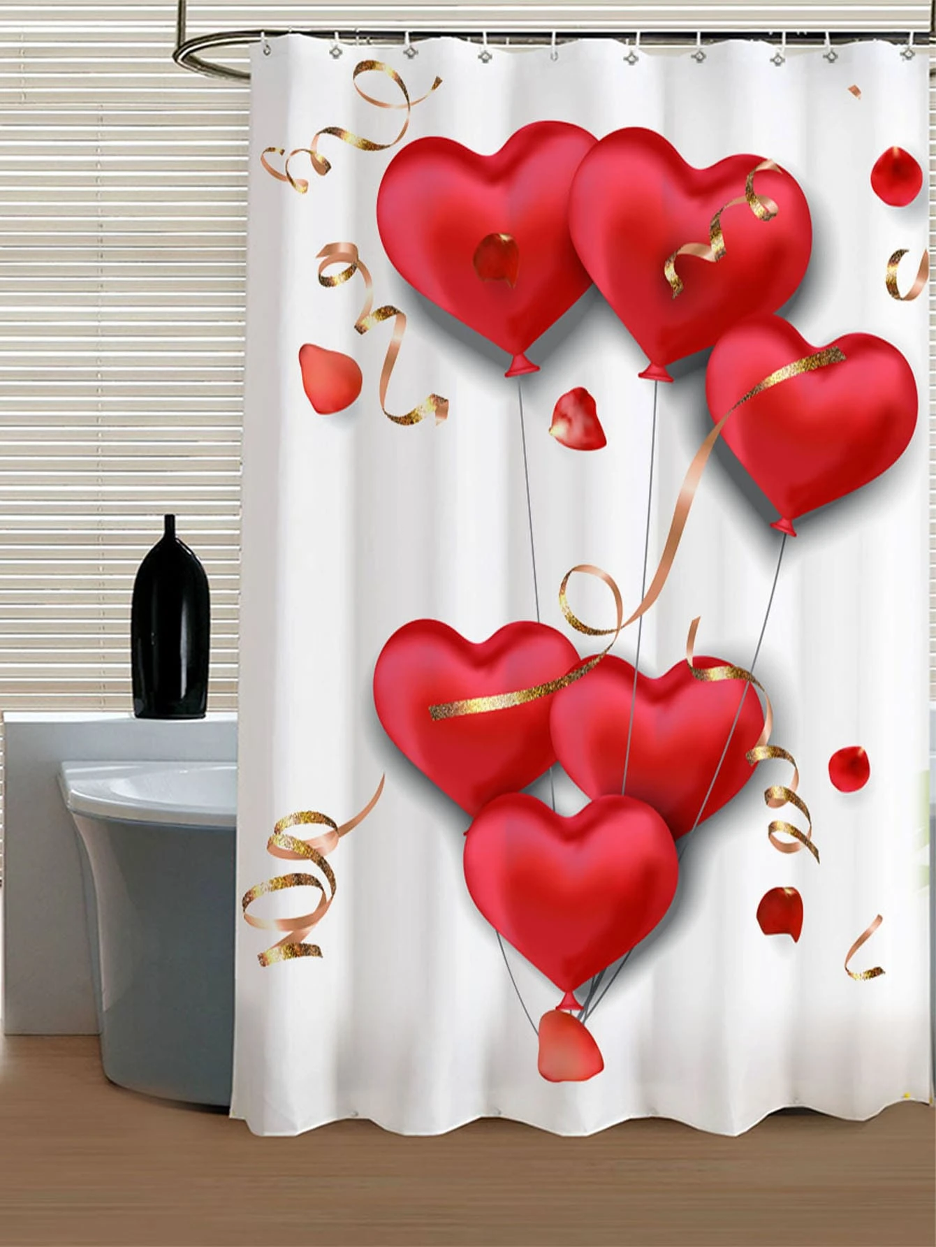 Balloon & Heart Pattern Shower Curtain - Multicolor - View 1