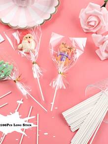 100 قطعة أكياس حلوى الشامبو و100 قطعة عصا و100 قطعة رابط لف، أكياس بلاستيكية بسيطة لتغليف الحلوى والشوكولاتة مناسبة للخبز والمدرسة ولوازم الأطعمة والصناديق الغذائية مناسبة للحلوى والشوكولاتة والبسكويت وغيرها