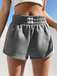 SHEIN EZwear Letter Patched Detail Wide Leg Shorts - Grey - View 1