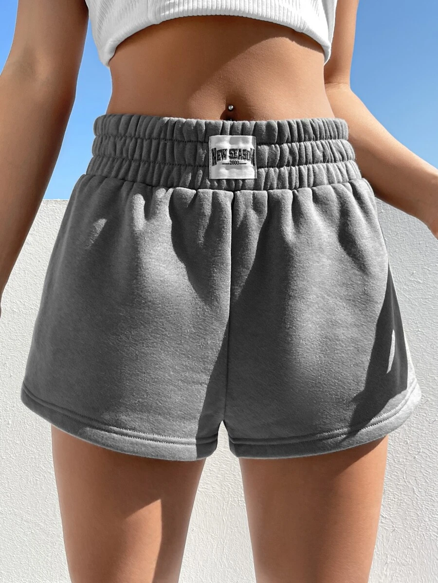 SHEIN EZwear Letter Patched Detail Wide Leg Shorts - Grey - View 1