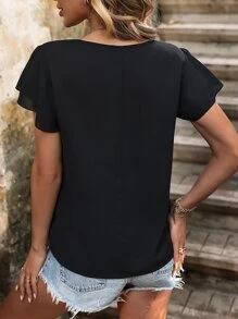 SHEIN LUNE Blusa de manga mariposa con diseño de botón - Negro - Ver 2