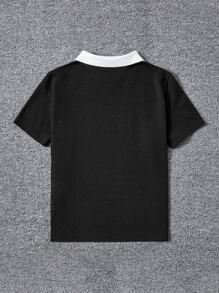 SHEIN Tween-Jungen Kurzärmliges Poloshirt mit Splice-Farbblock-Print-Kragen