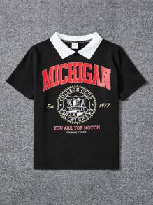 SHEIN Tween-Jungen Kurzärmliges Poloshirt mit Splice-Farbblock-Print-Kragen