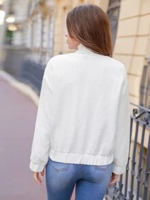 SHEIN Frenchy Abrigo con bolsillo con solapa de hombros caídos tweed - Blanco - Ver 2