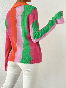 Muchica Colour Block Eyelet Detail Drop Shoulder Cardigan - Multicolor - View 2