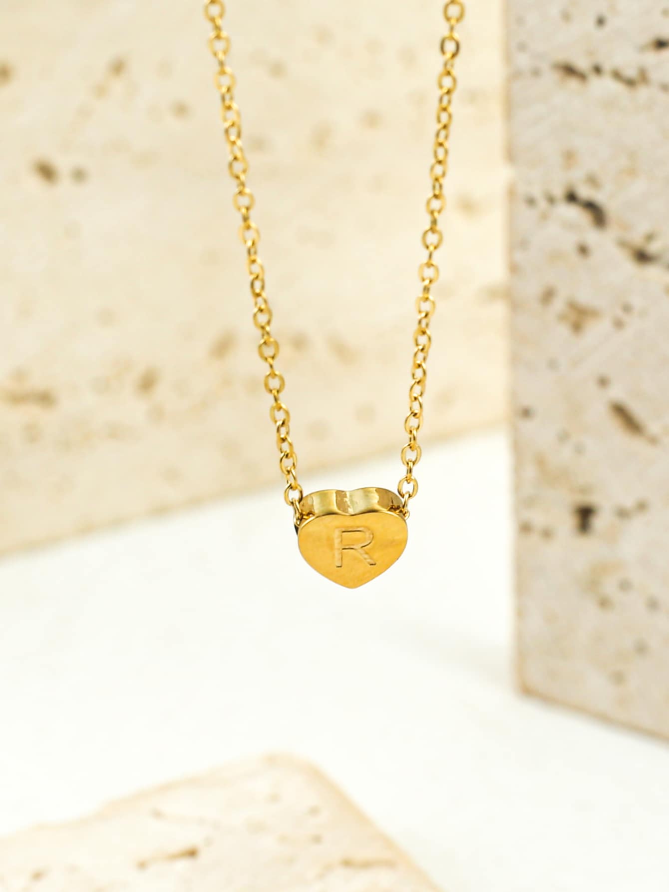 Letter Detail Heart Charm Necklace - Yellow Gold - View 1