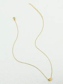 Letter Detail Heart Charm Necklace - Yellow Gold - View 3