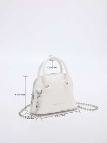 Bolso domo mini con estampado de letra de litchi en relieve con cadena - Blanco - Ver 8