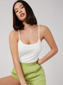 SHEIN BASICS Solid Form Fitted Cami Top Simple Fashion Daily Casual/Summer - White - View 5