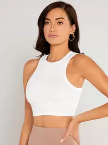 SHEIN BASICS Áo hai dây màu trơn Giải trí - trắng - Xem 5