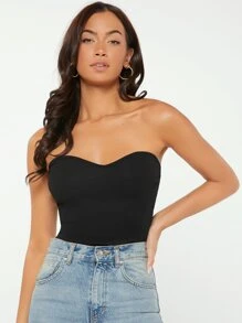 SHEIN BASICS Ribbed Knit Solid Tube Top - Black - View 3