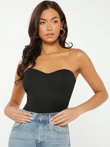 SHEIN BASICS Ribbed Knit Solid Tube Top - Black - View 5