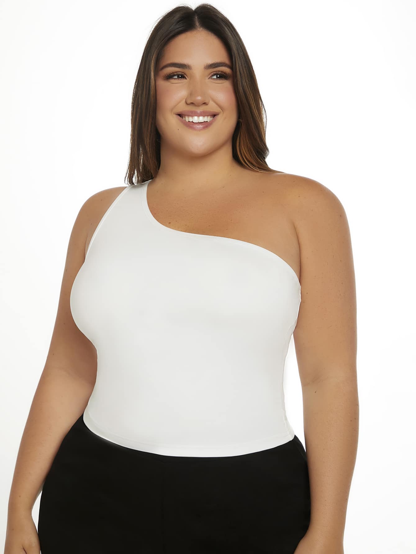 SHEIN BASICS Top de un hombro - Blanco - Ver 1