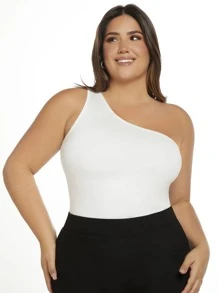 SHEIN BASICS Top de un hombro - Blanco - Ver 3