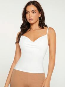 SHEIN BASICS Cowl Detail Cami Top - White - View 6