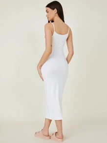 SHEIN BASICS Chất rắn Quần áo bó Cami Giải trí Bữa tối Ngày đêm Đầm - trắng - Xem 3