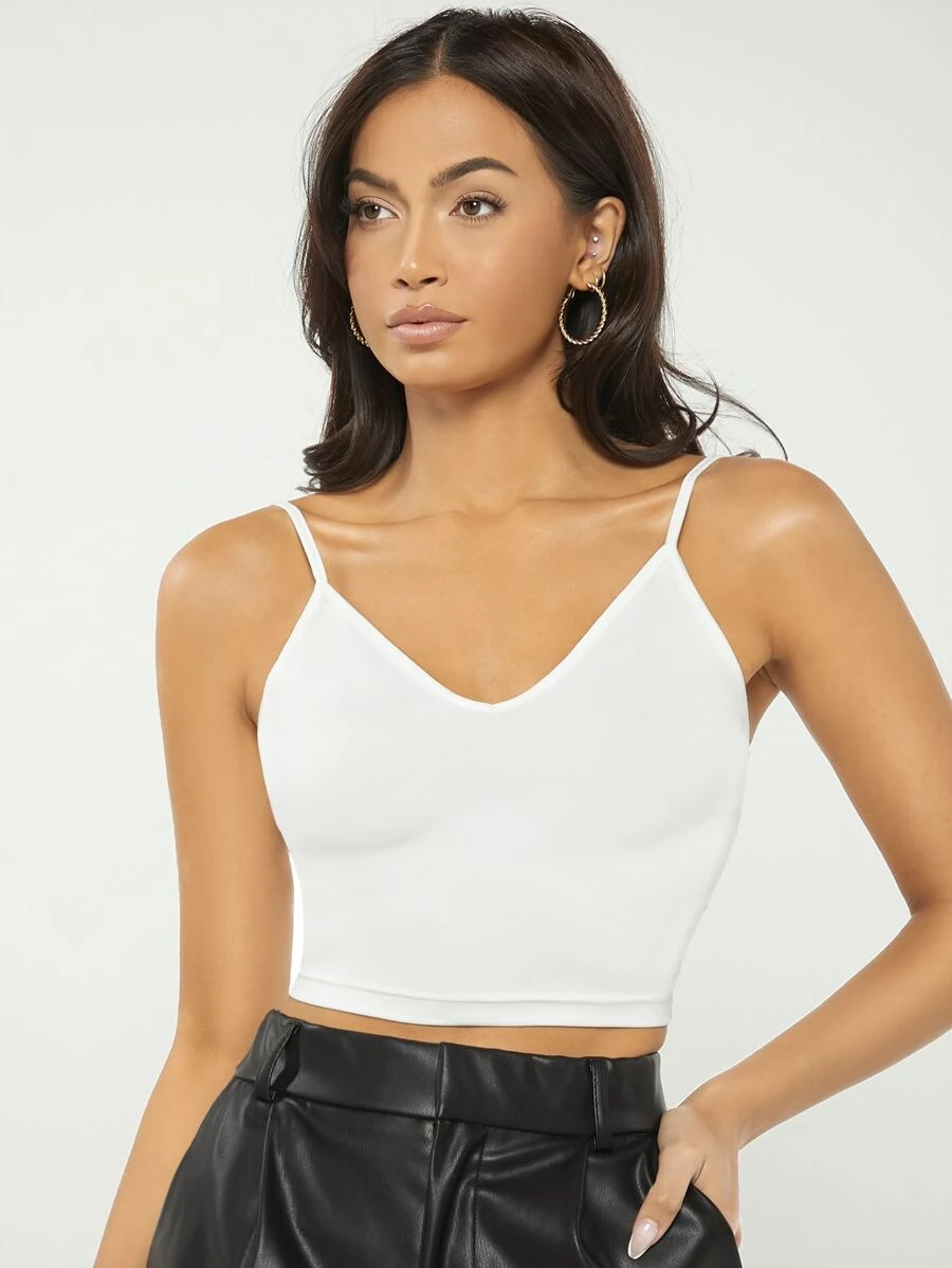 SHEIN BASICS 素色吊帶短上衣 - 白色 - 查看 1