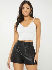 SHEIN BASICS 素色吊帶短上衣 - 白色 - 查看 3