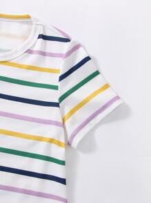 Toddler Boys Striped Tee & Shorts & Tropical Print Bib - Multicolor - View 5