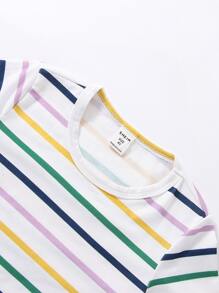 Toddler Boys Striped Tee & Shorts & Tropical Print Bib - Multicolor - View 7