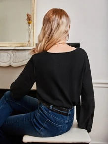 SHEIN Frenchy Áo sơ mi nữ Xù màu trơn Giải trí - màu đen - Xem 2