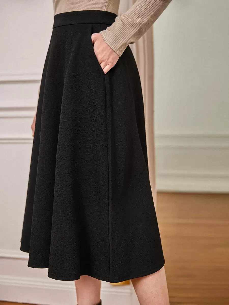 SHEIN Frenchy Solid High Waist Flared Skirt