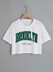 INAWLY Letter Graphic Crop Tee - White - View 1