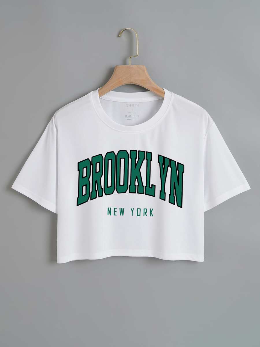INAWLY Letter Graphic Crop Tee - White - View 1
