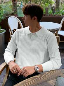 DAZY Men Ribbed Knit Solid Jumper - White - View 2
