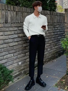 DAZY Men Ribbed Knit Solid Jumper - White - View 4