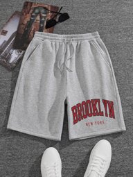 Guys Letter Graphic Drawstring Waist Shorts