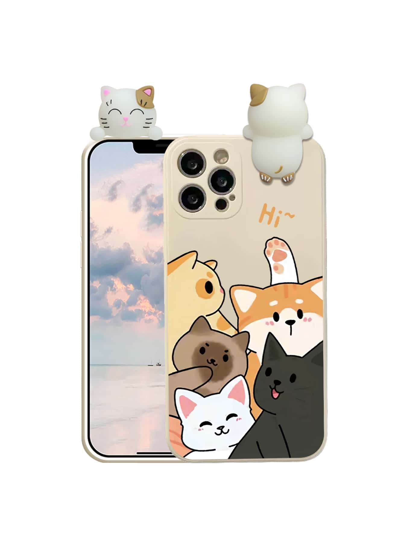 Ốp điện thoại hình mèo 3D hoạt hình, tương thích với iPhone 15, 14, 13, 12, 11, , , . Phiên bản quốc tế, không phải phiên bản nội địa. - Nhiều màu - Xem 1