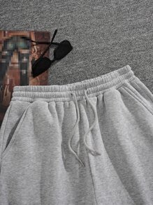 Manfinity Dauomo Men Letter Graphic Drawstring Waist Shorts - Light Grey - View 6