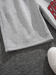 Manfinity Dauomo Men Letter Graphic Drawstring Waist Shorts - Light Grey - View 7