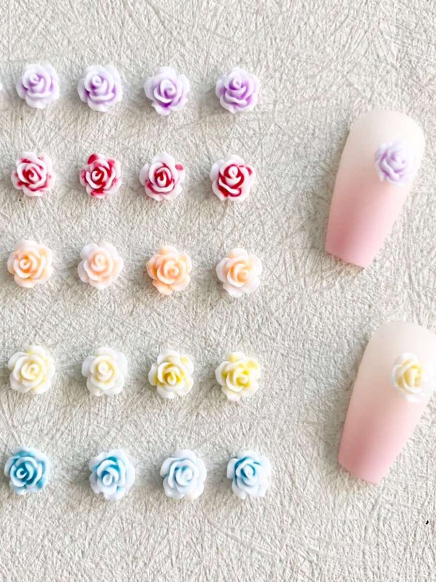 50pcs Random Color 3D Flower Design Nail Art Decoration - Multicolor - View 1