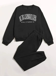 Flirla 大碼字母圖案運動衫和衛褲 - 黑色 - 查看 5