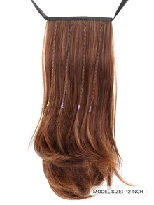 Short Yaki Straight Ponytail Synthetic Hair Extension - Brown - View 2