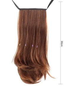Short Yaki Straight Ponytail Synthetic Hair Extension - Brown - View 3