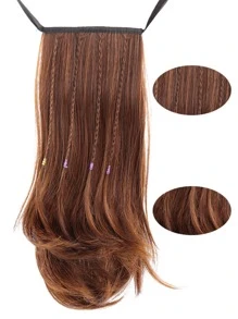 Short Yaki Straight Ponytail Synthetic Hair Extension - Brown - View 4