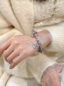 Crown & Heart Key Charm Bangle - Multicolor - View 3